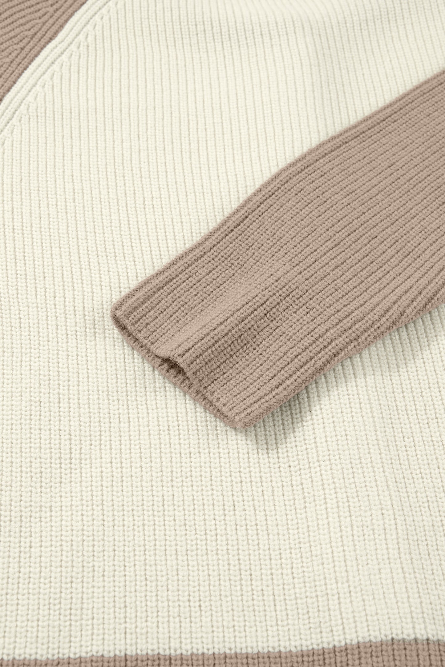 White Color Block Ribbed Knit Button Down Sweater Cardigan