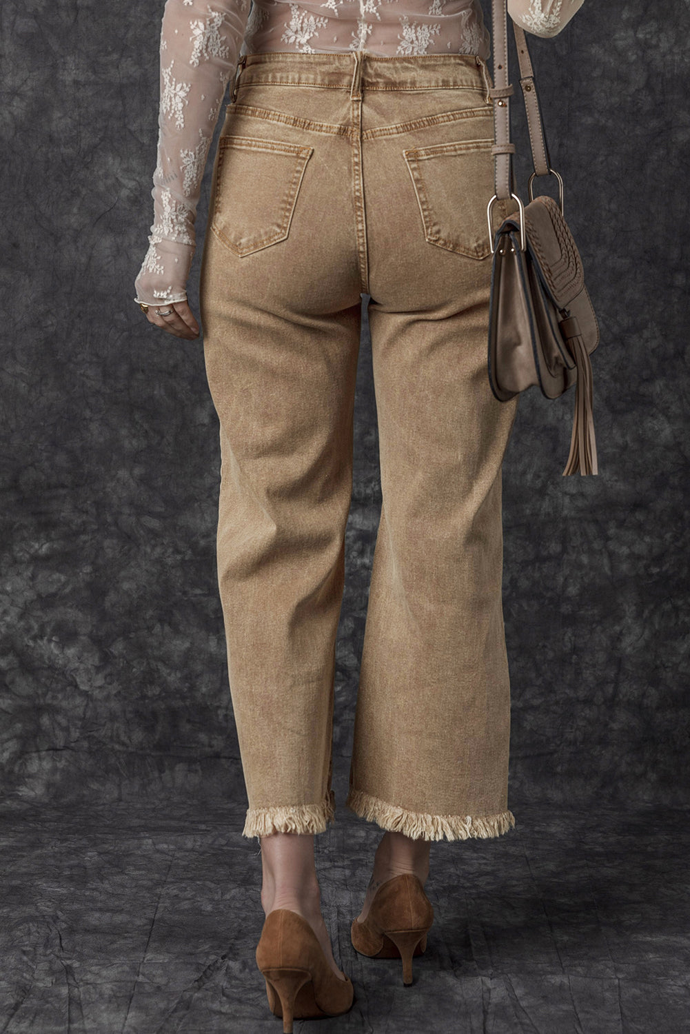 Myosotis Acid Washed High Rise Cropped Wide Leg Jeans
