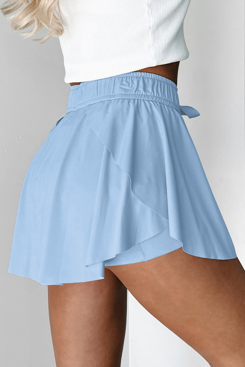 Sky Blue Drawstring Elastic Waistband Lined Tennis Skorts