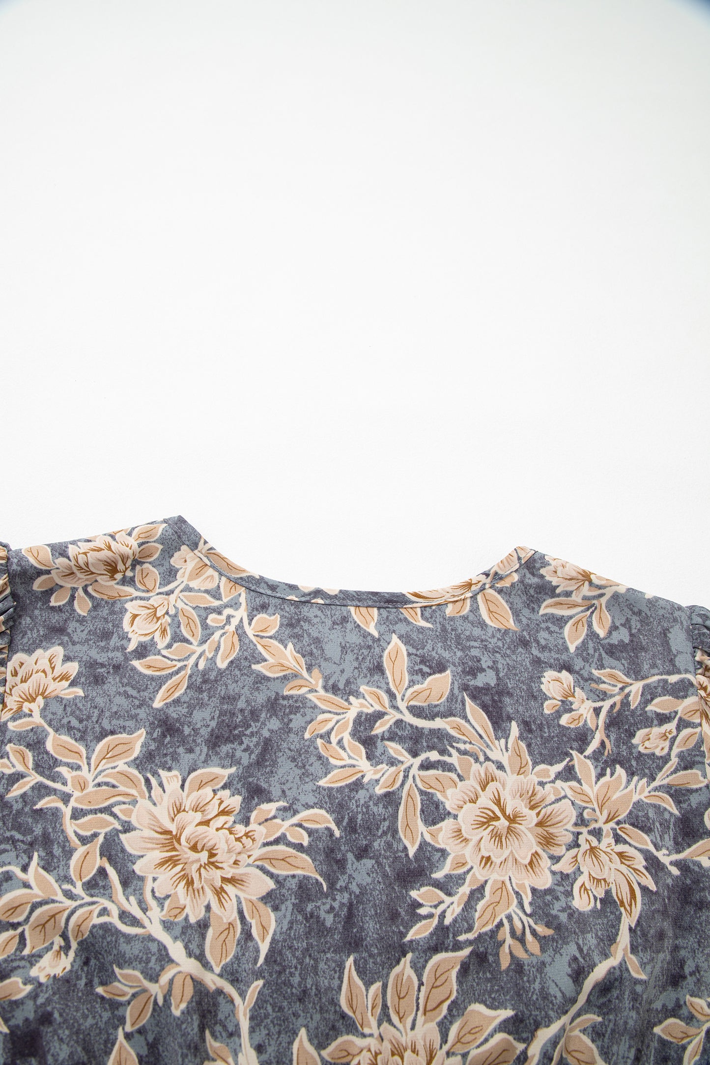 Sky Blue Floral Print Smocked High Waist Long Sleeve Maxi Dress