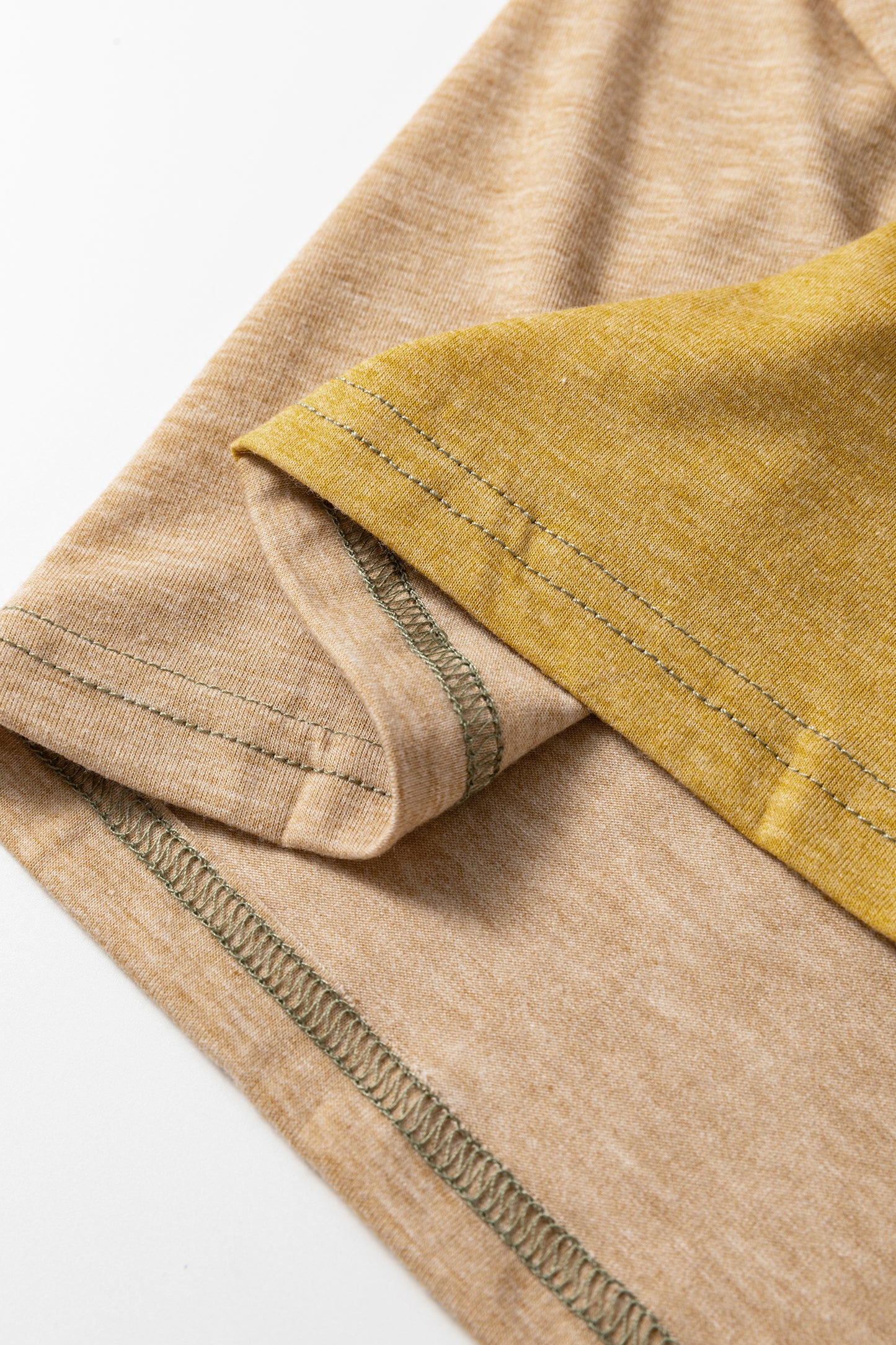 Jungle Green Exposed Stitching Colorblock V Neck Long Sleeve Top