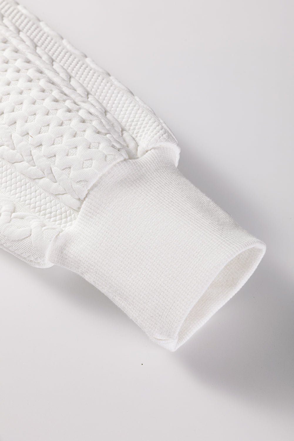 White Solid Color Textured V Neck Drop Shoulder Knit Top