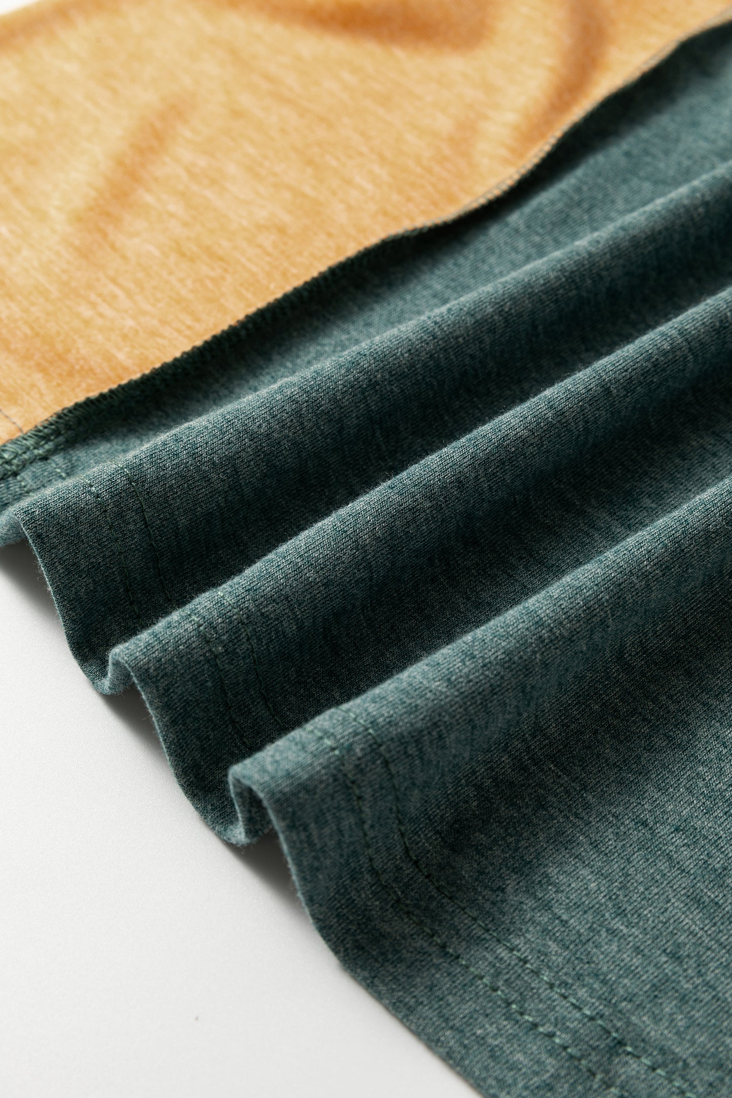 Jungle Green Exposed Stitching Colorblock V Neck Long Sleeve Top