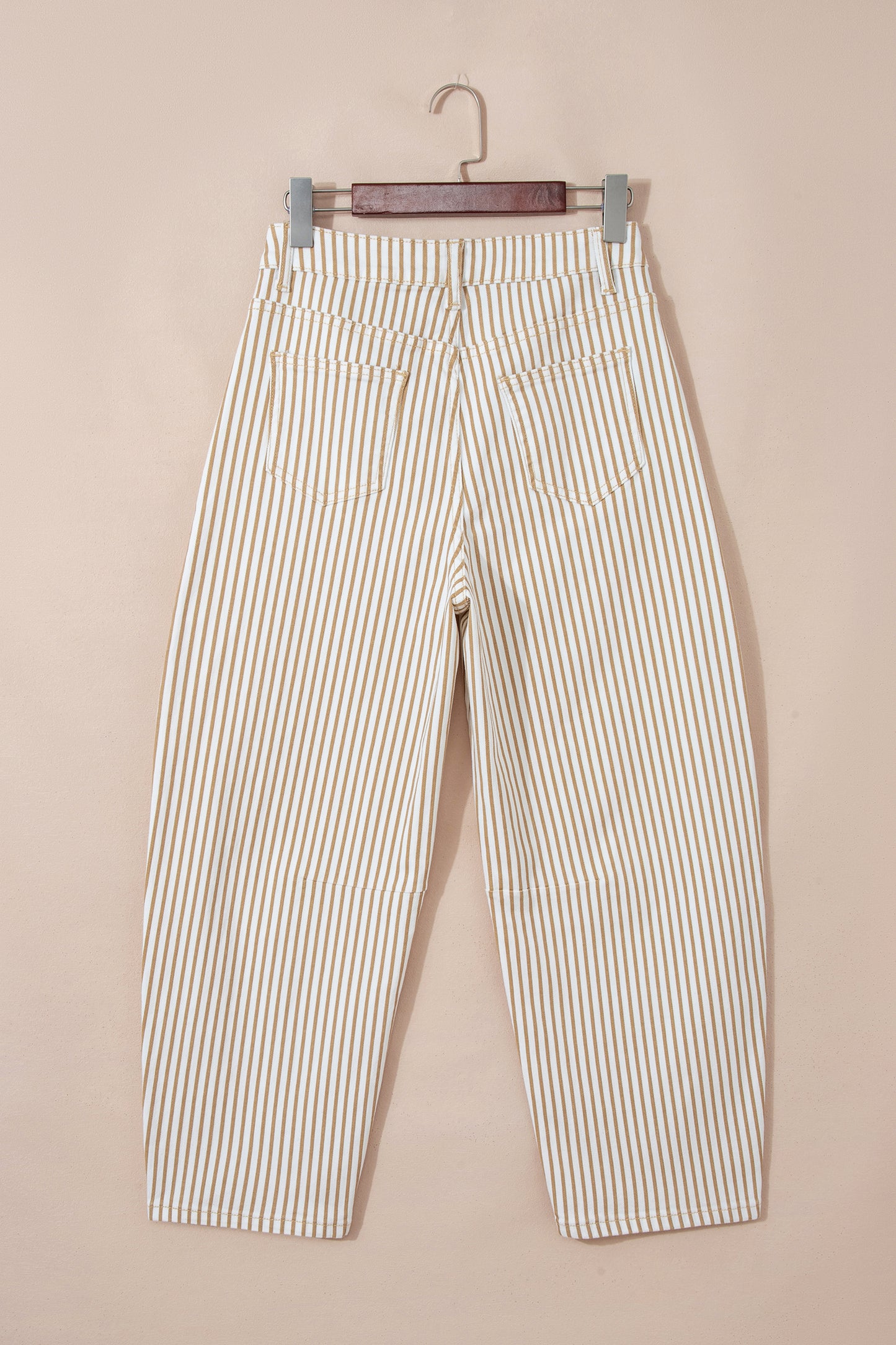 Khaki Stripe Casual Barrel Jeans