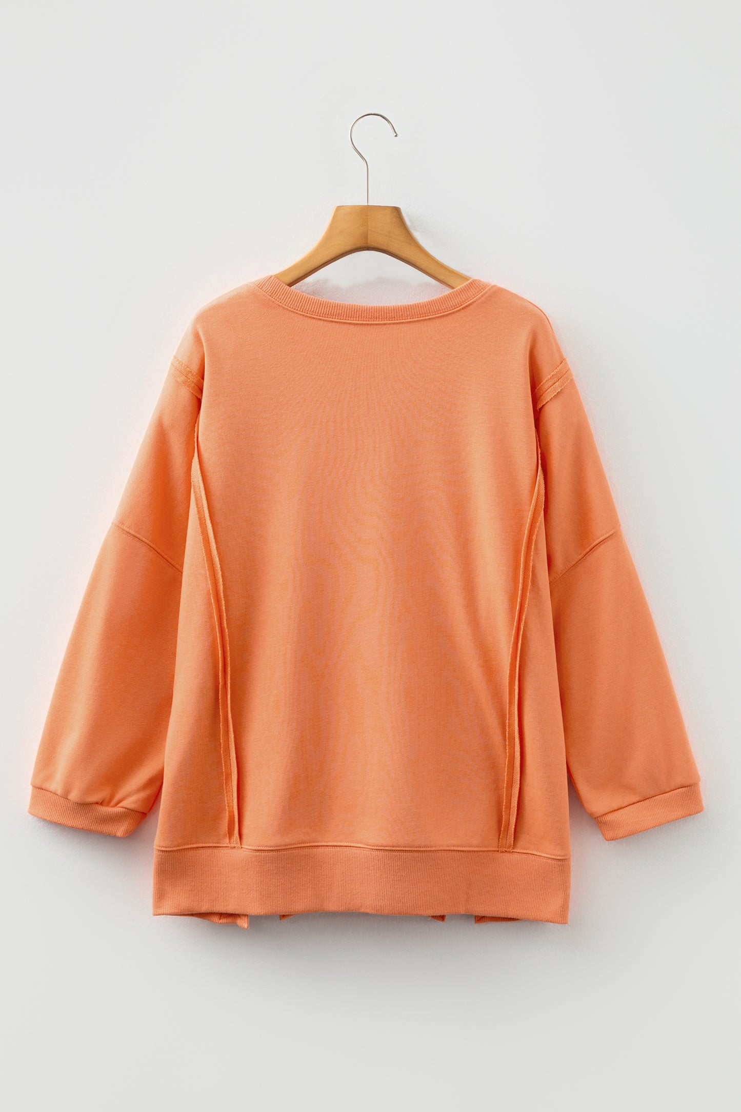 Fiery Red Floral Bow Patched Exposed Seam Patchwork Slit Baggy Sweatshirt