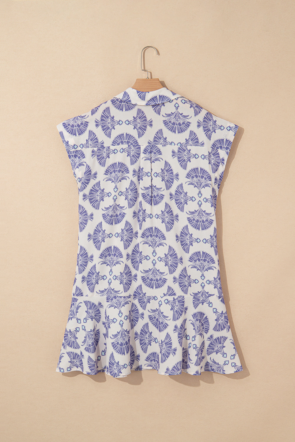 Sky Blue Printed Shirt Collar Half Button A-line Mini Dress