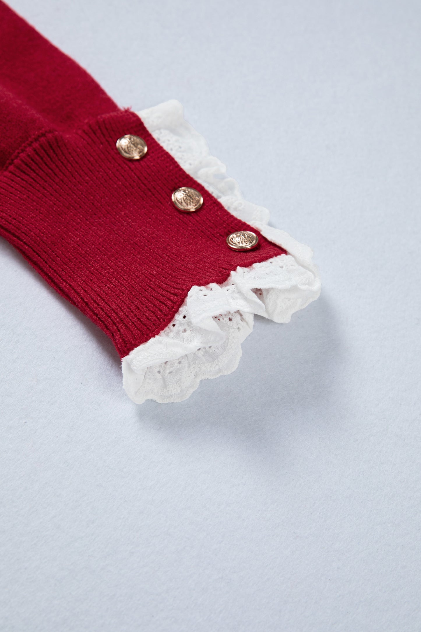 Sleet Lace Trim Patchwork Buttoned Cuffs Loose Sweater