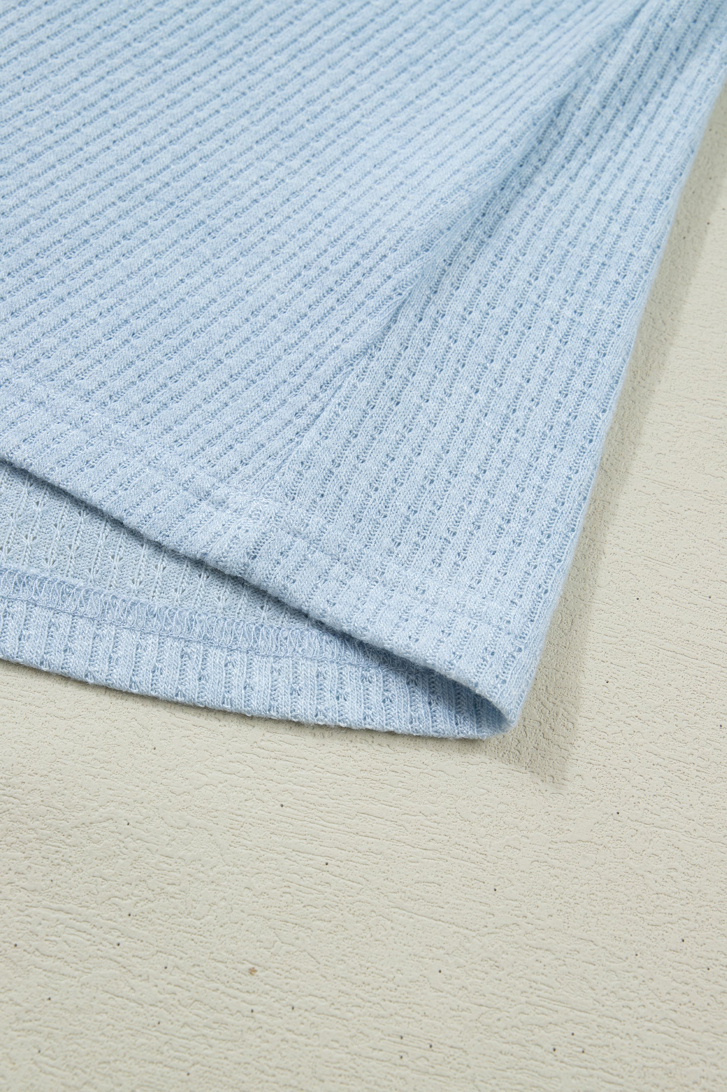 Beau Blue Textured Knit Color Block Floral Patchwork Long Sleeve Top