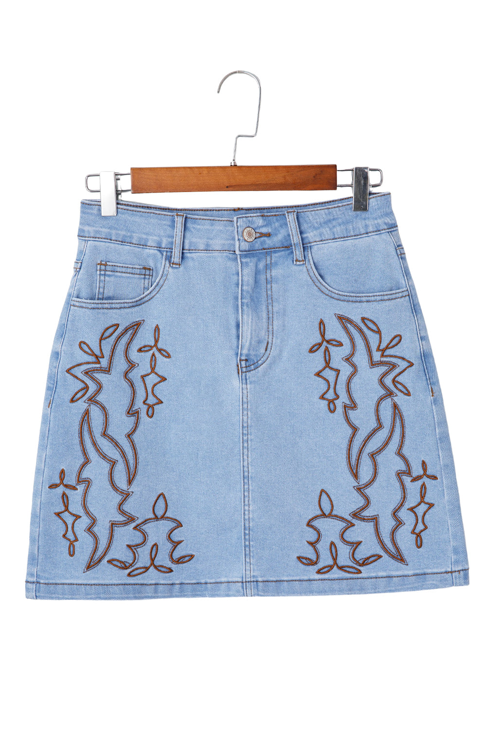 Beau Blue Western Embroidered Denim Mini Skirt
