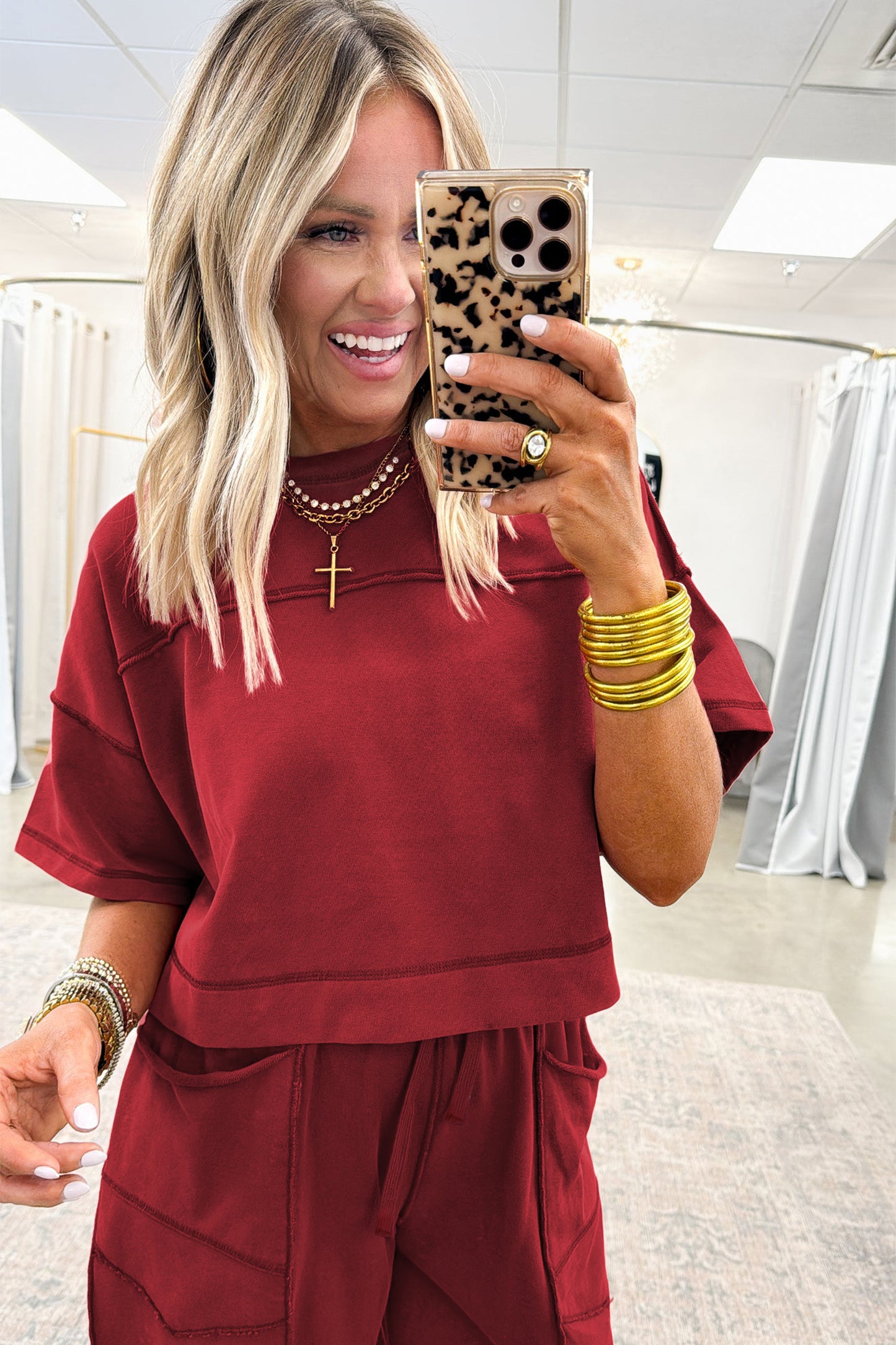 Racing Red Drop Shoulder Boxy Tee and Barrel Pants Set