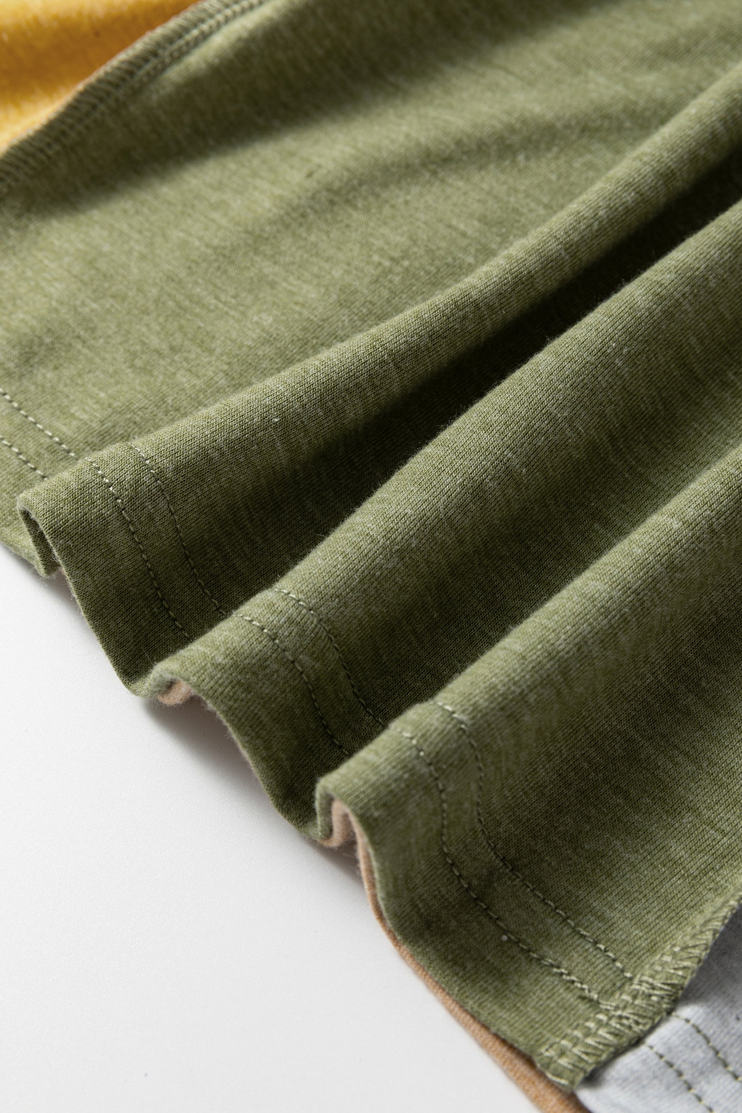 Jungle Green Exposed Stitching Colorblock V Neck Long Sleeve Top