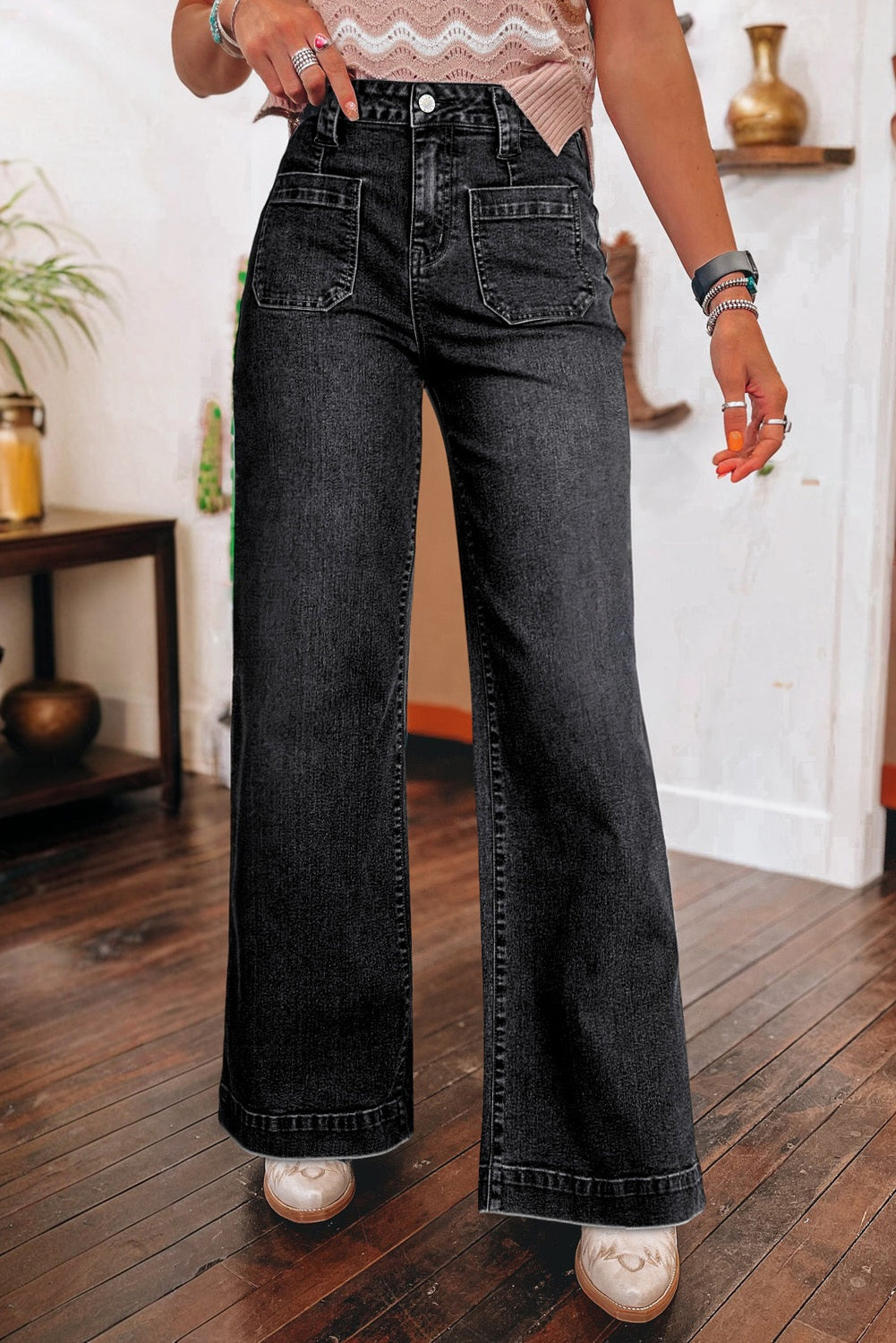 Sail Blue Wide Leg Pocketed High Waist Jeans