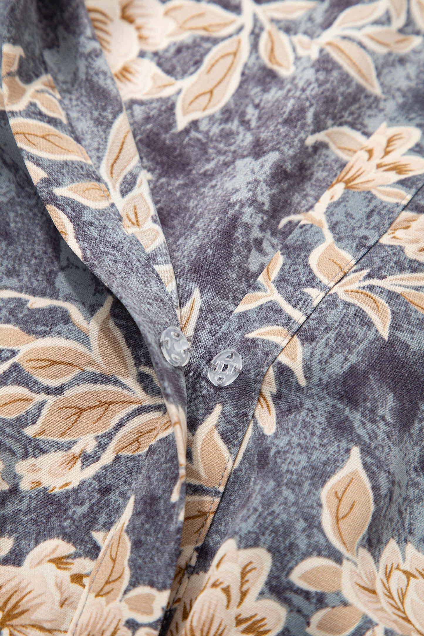 Sky Blue Floral Print Smocked High Waist Long Sleeve Maxi Dress