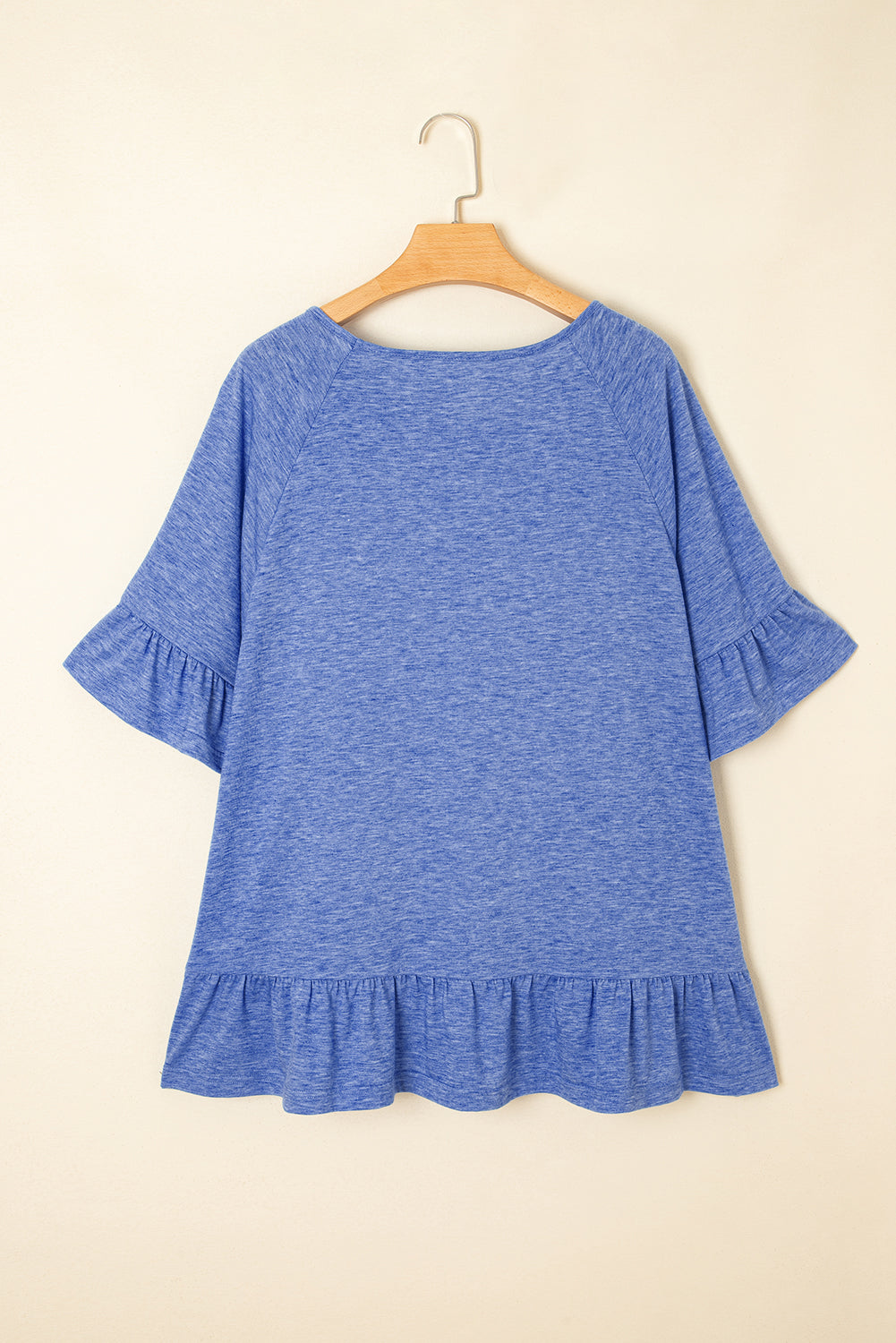 Dusk Blue Ruffled Short Sleeve Plus Size Casual Blouse