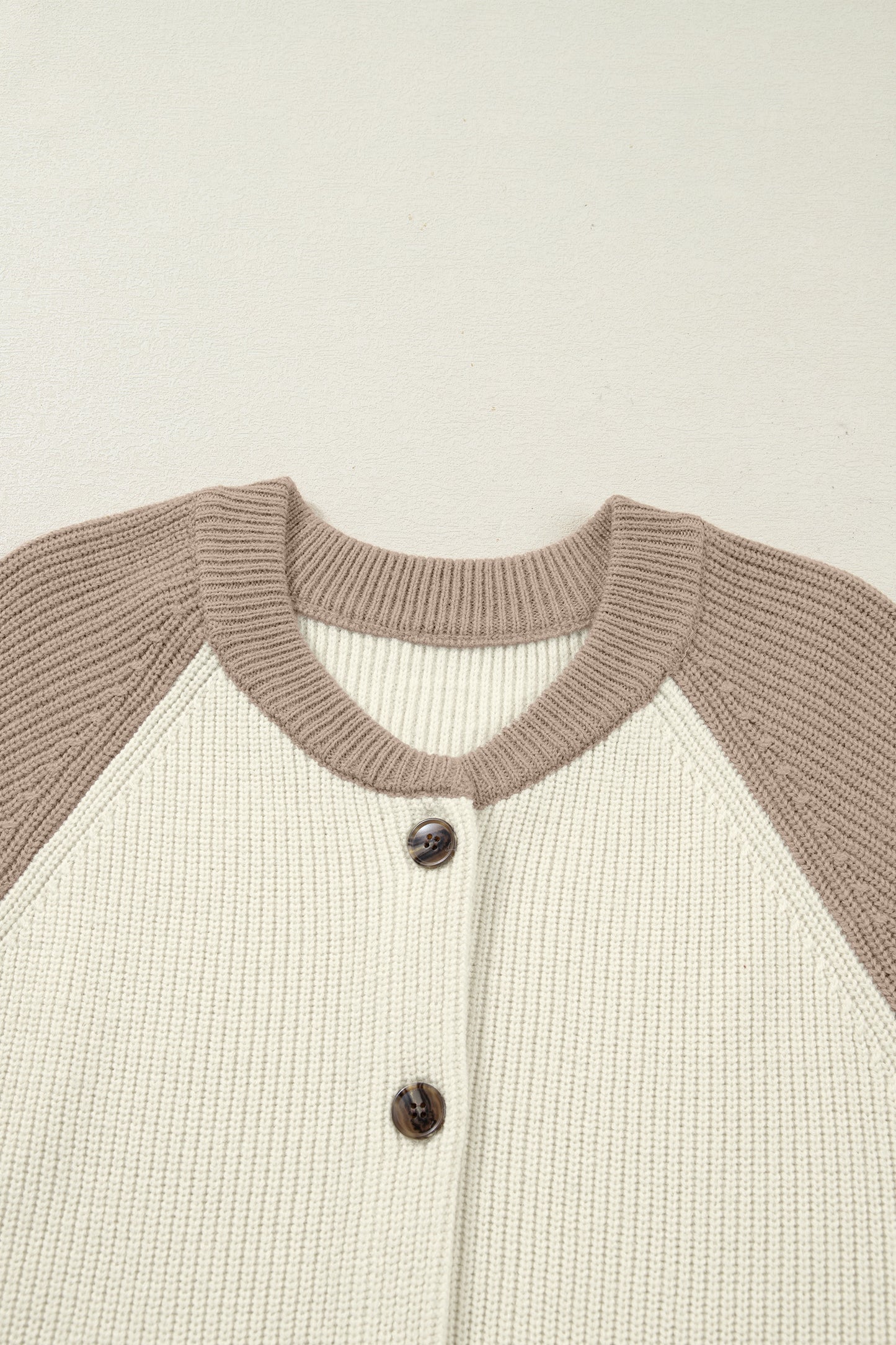 White Color Block Ribbed Knit Button Down Sweater Cardigan