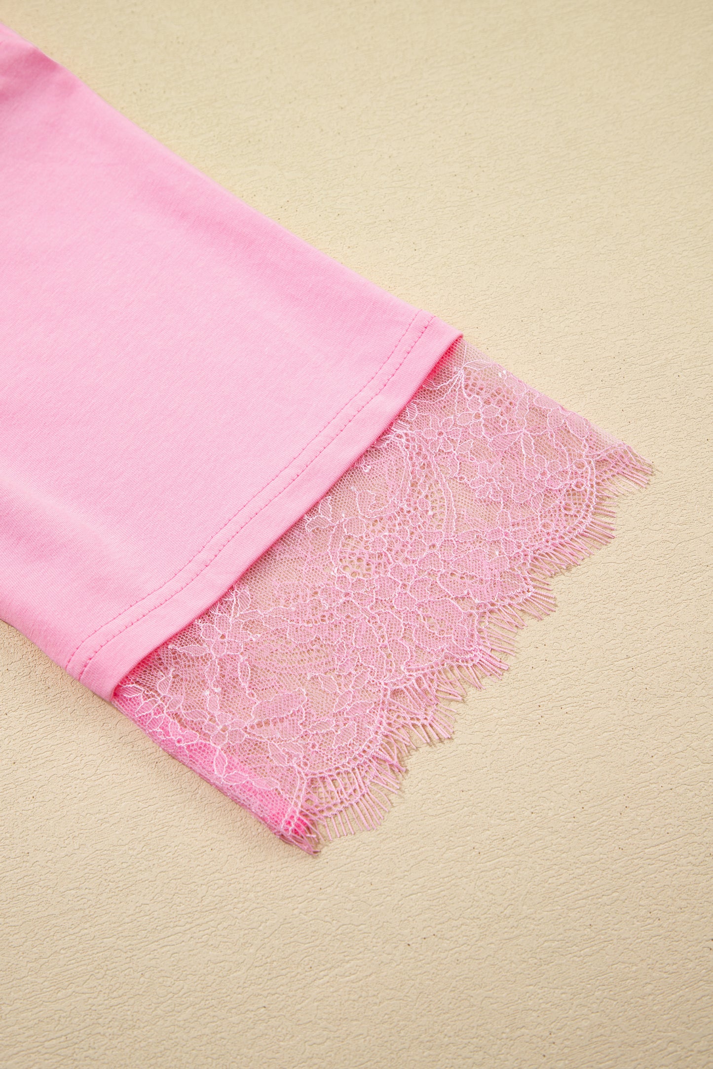 Pink Eyelash Floral Lace Patchwork Half Sleeve Oversize Tee