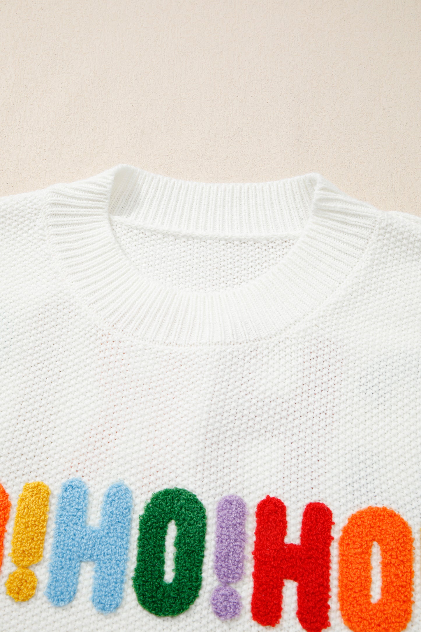 White HOHOHO MERRY CHRISTMAS Chenille Graphic Drop Shoulder Holiday Sweater