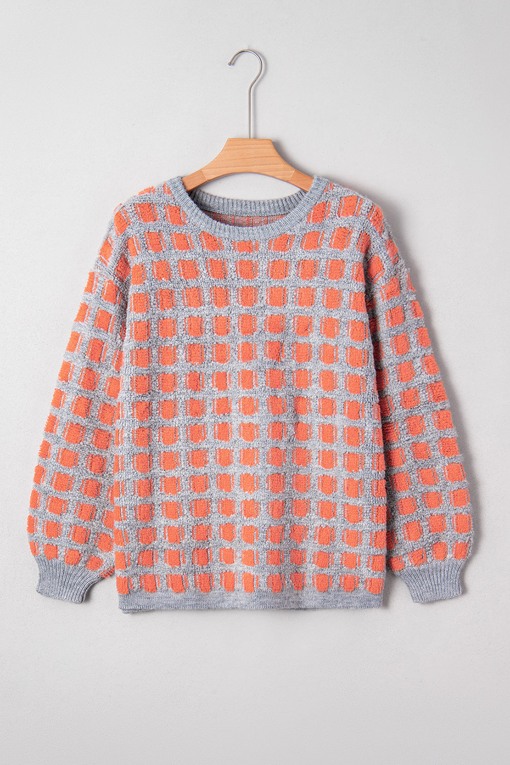 Pink Checkered Oversized Side Slit Sweater