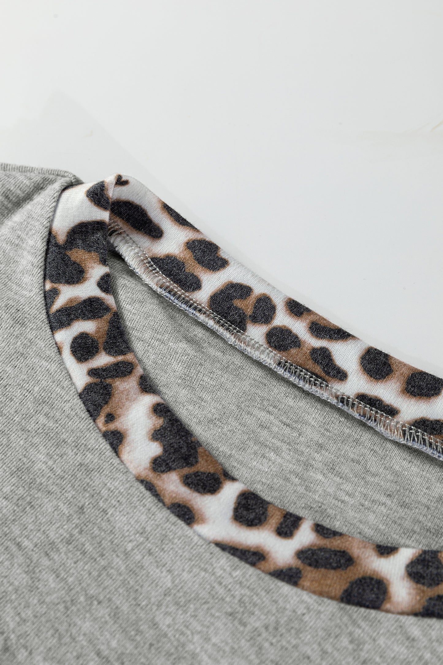 Gray Color Block Leopard Patchwork Dolman Sleeve High Low Baggy Sweatshirt