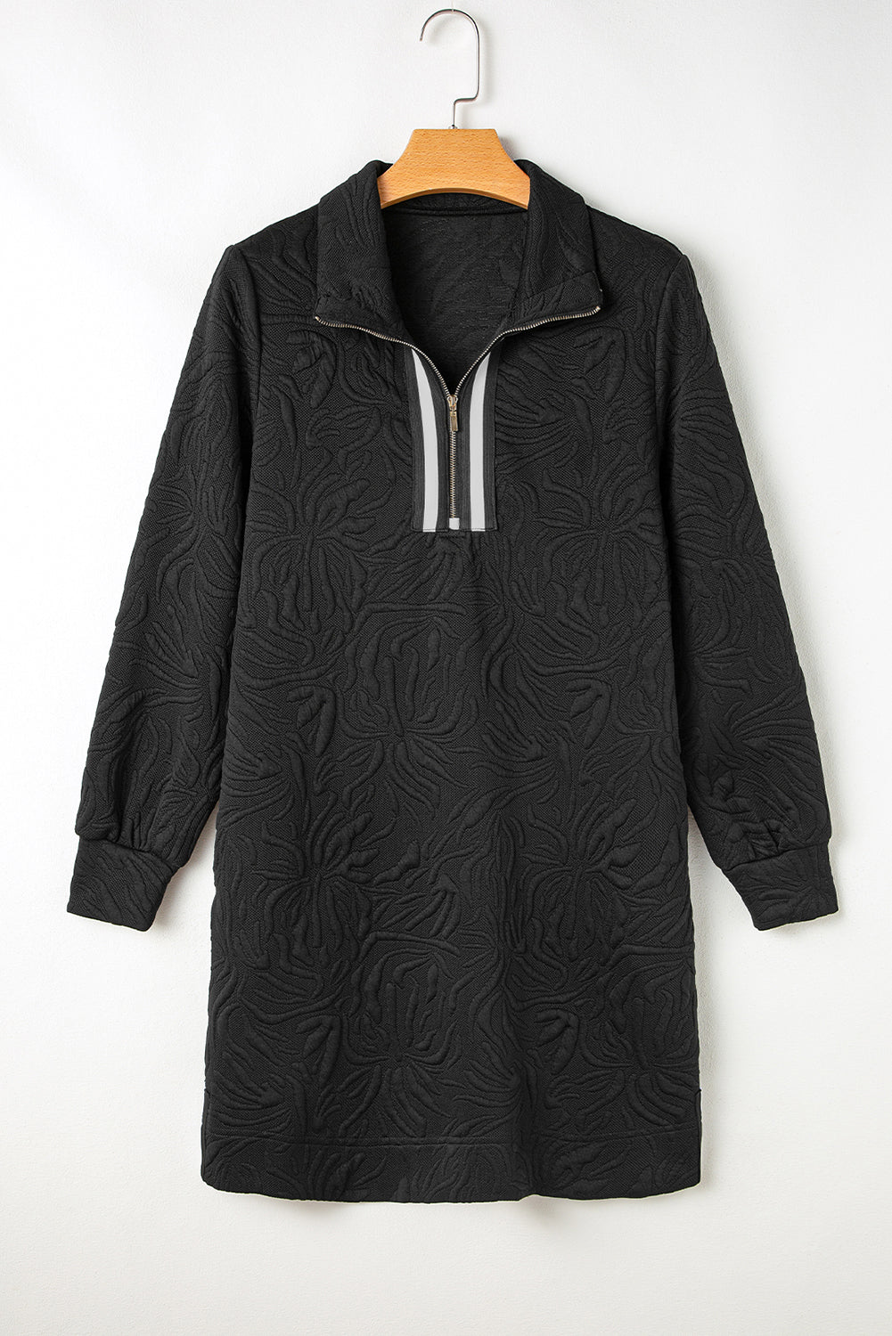 Rose Red Jacquard Textured Quarter Zipper Shift Mini Dress