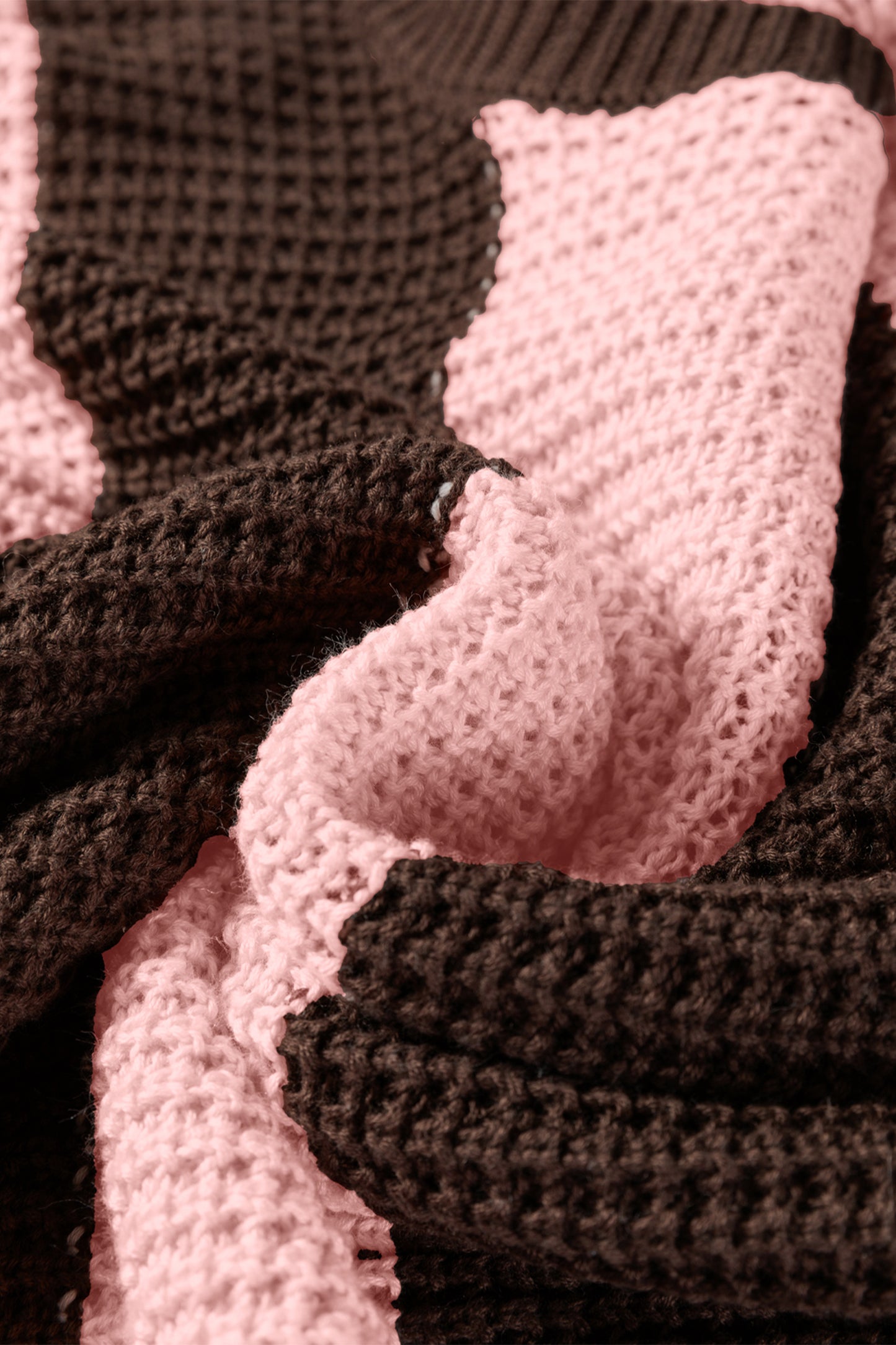 Fushia Striped Color Block Thermal Textured Knit Drop Shoulder Sweater