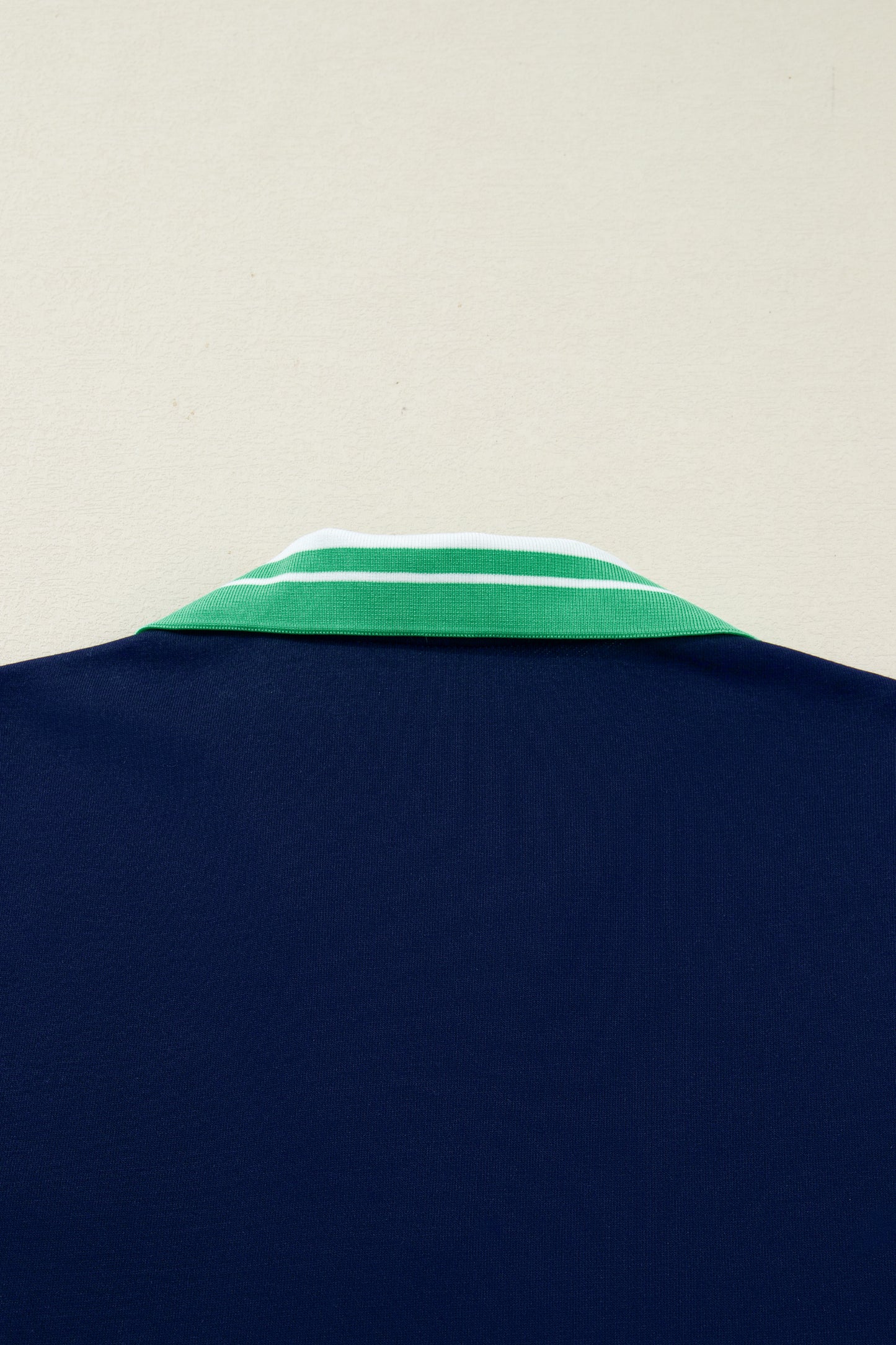 Navy Blue Contrast Striped Cuffs Polo Collar Patchwork Long Sleeve Ruffle Hem Mini Dress