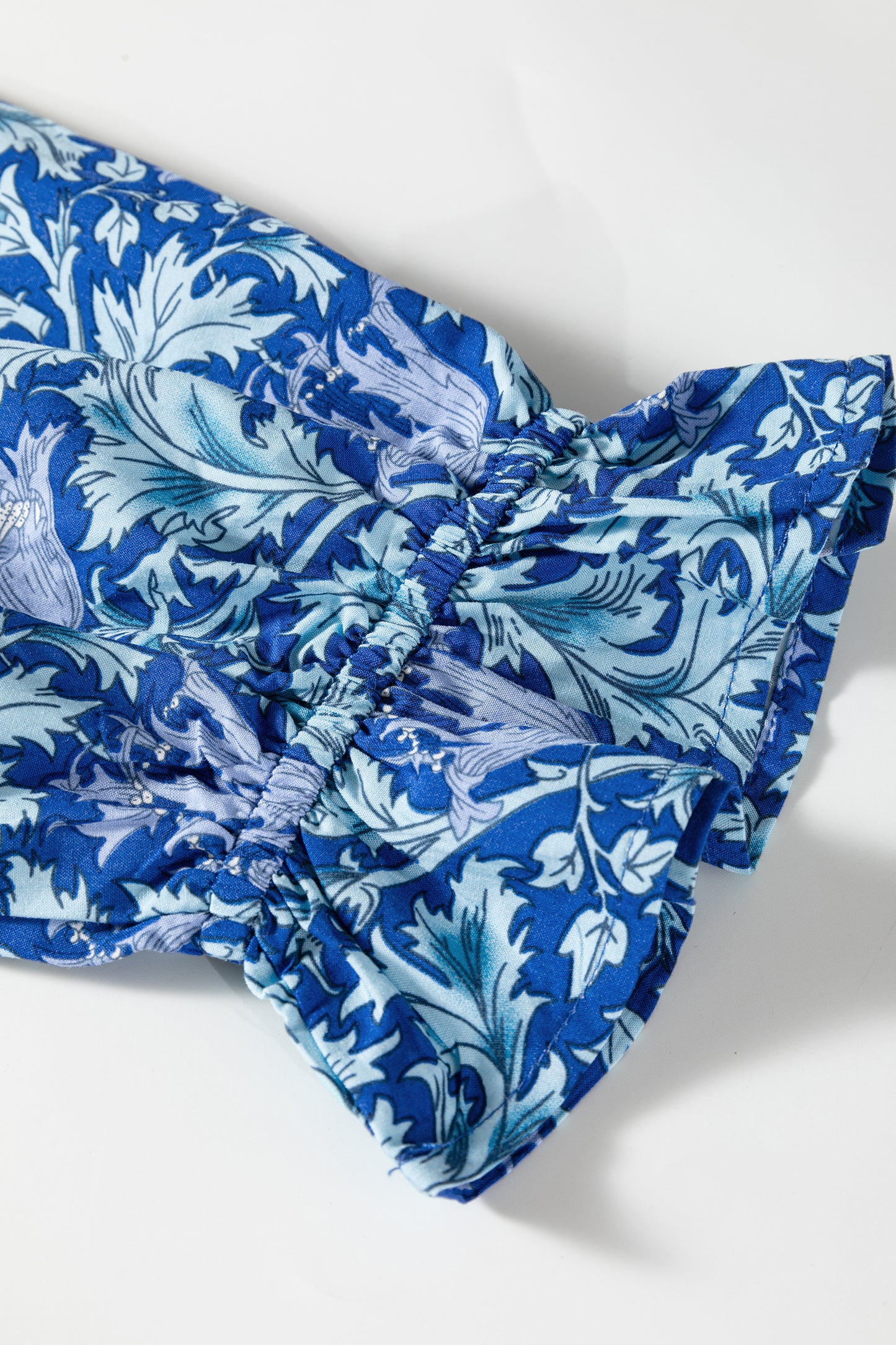 Brown Floral Printed Frilled V Neck Bracelet Sleeve Long Dress