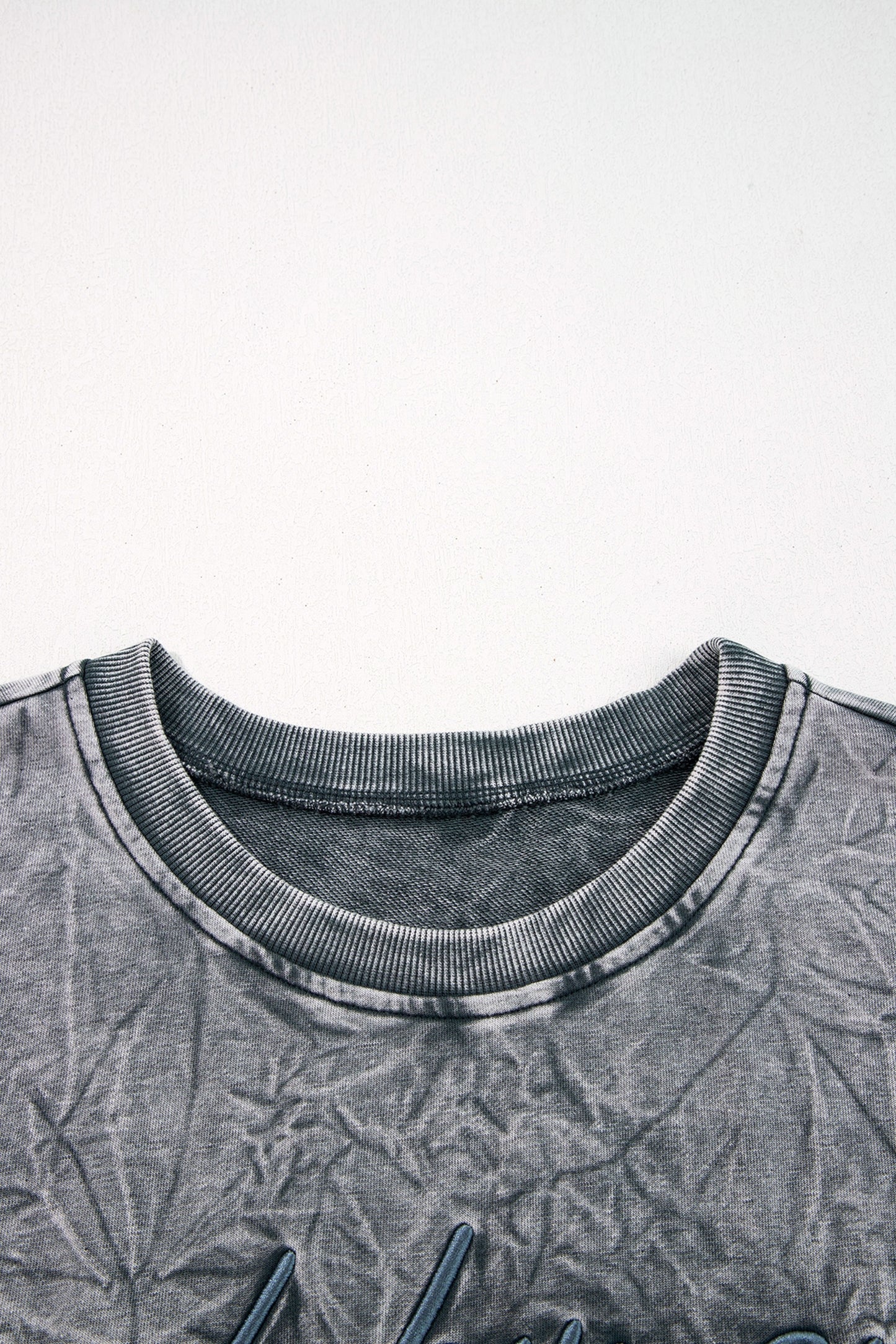 Real Teal saved by grace Letter Embroidery Mineral Wash Loose Sweatshirt