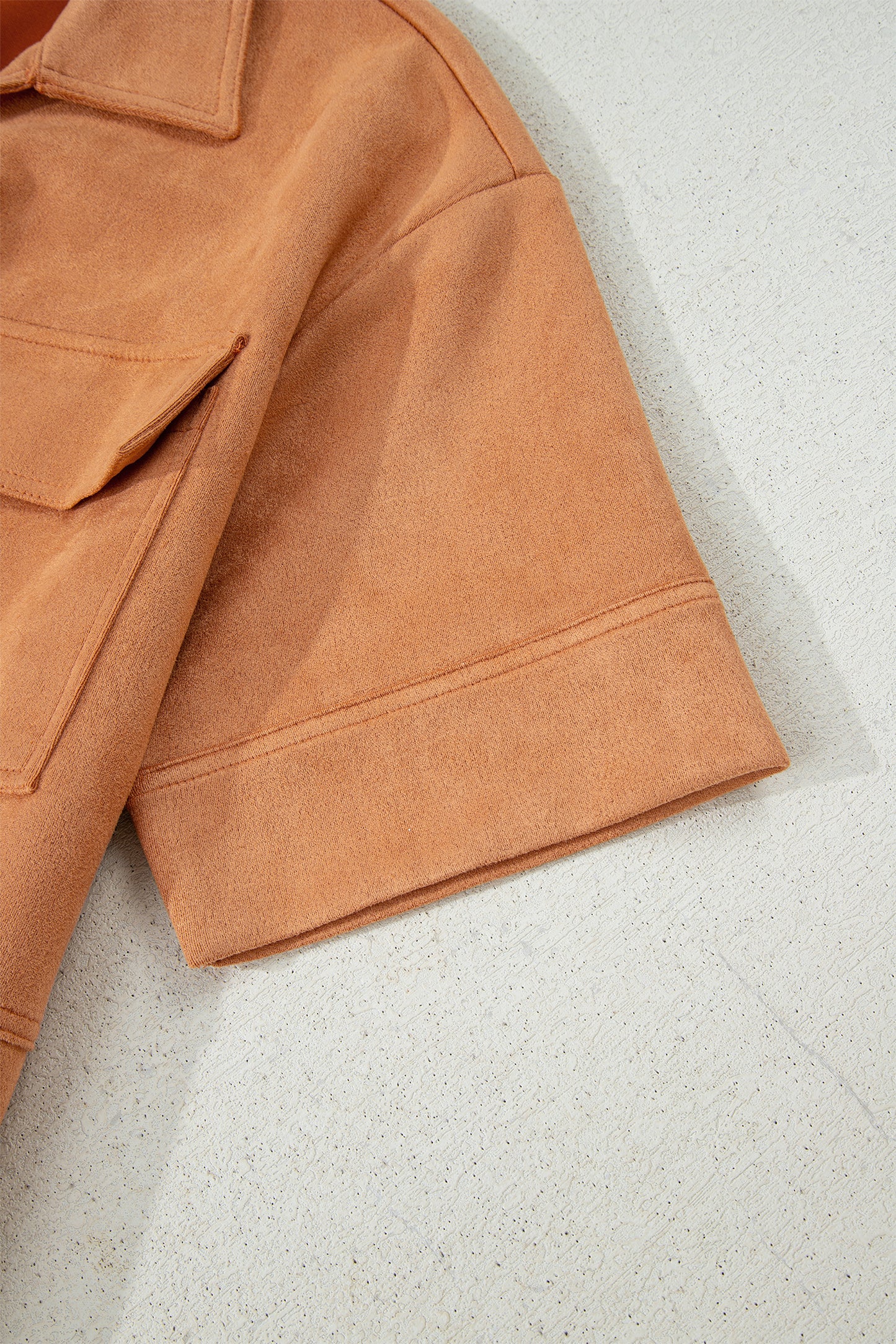 Thai Curry Collared V Neck Faux Suede Short Sleeve Shift Mini Dress