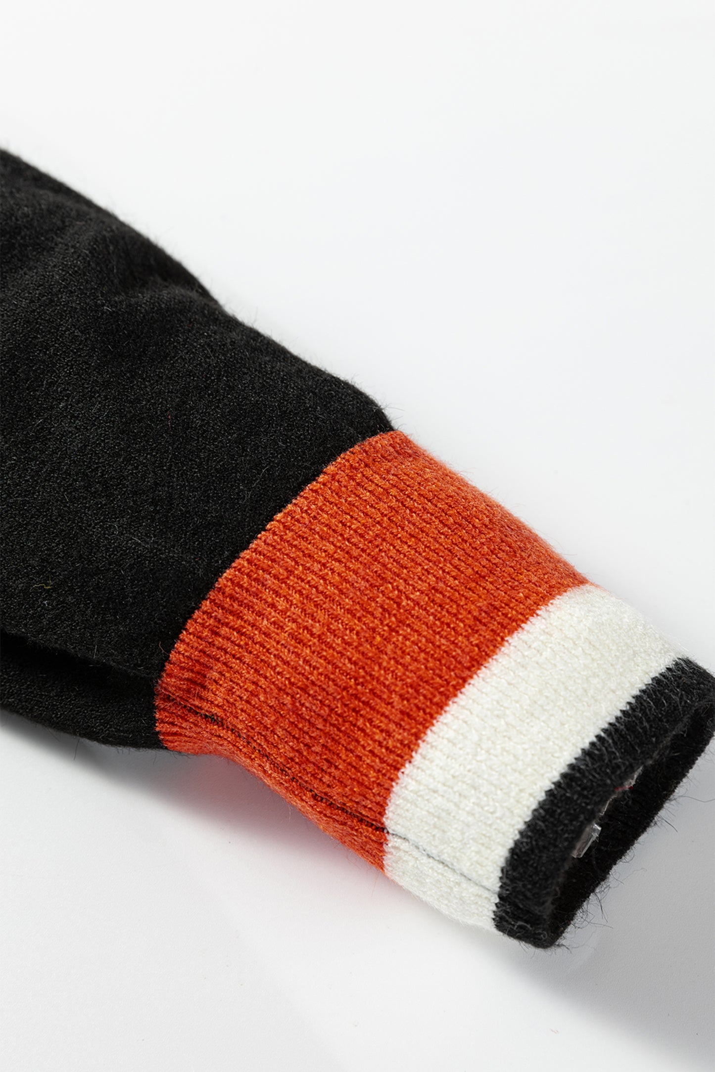 Gray Contrast Striped Trim V Neck Varsity Sweater