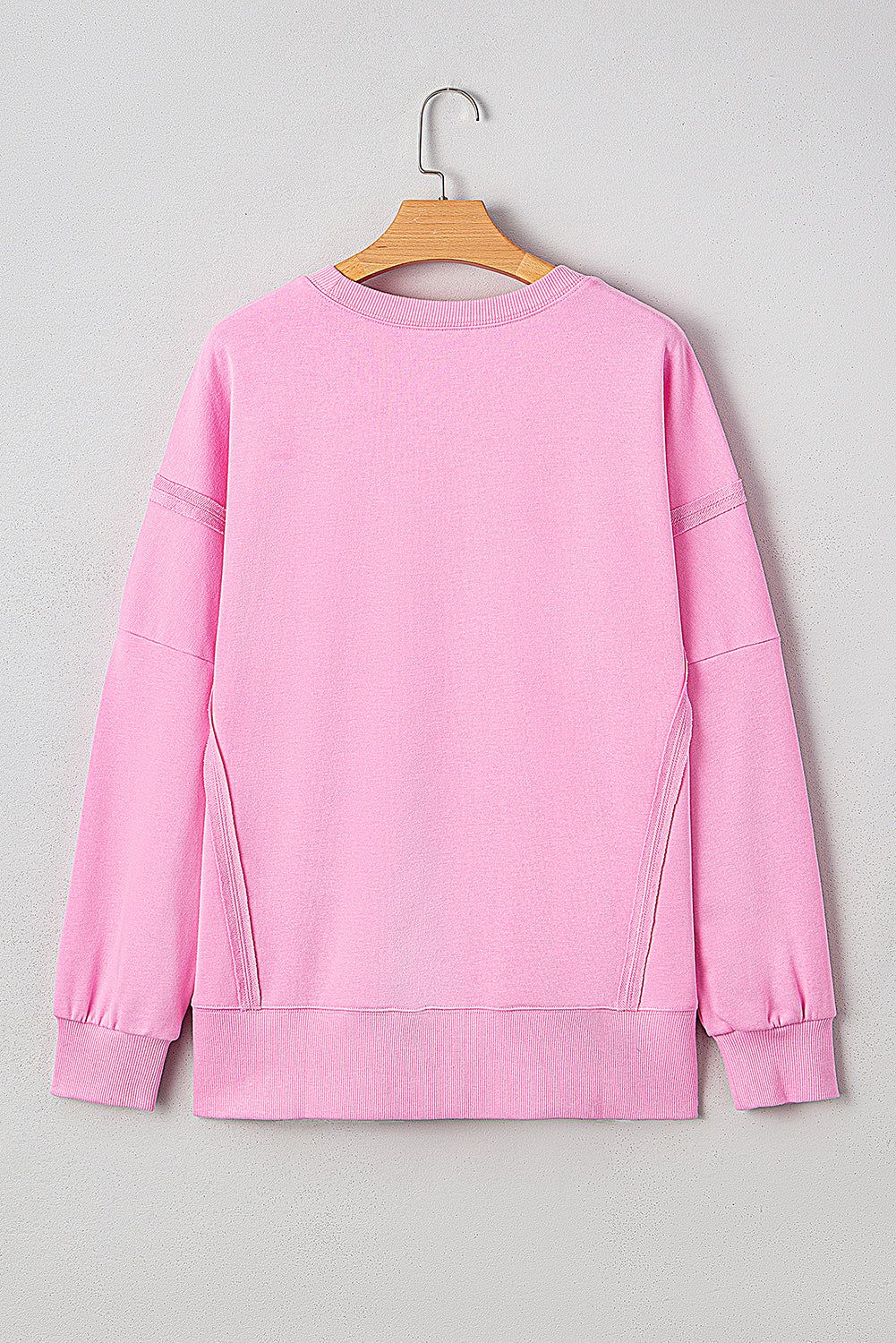 Pink Bow Sequin XOXO Letter Graphic Exposed Seam Baggy Sweatshirt