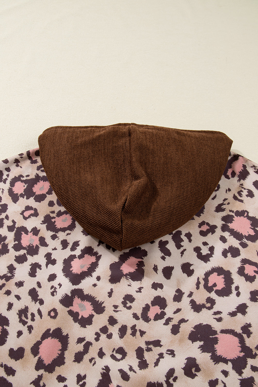 Brown Leopard Print Knit Patchwork Plus Hoodie