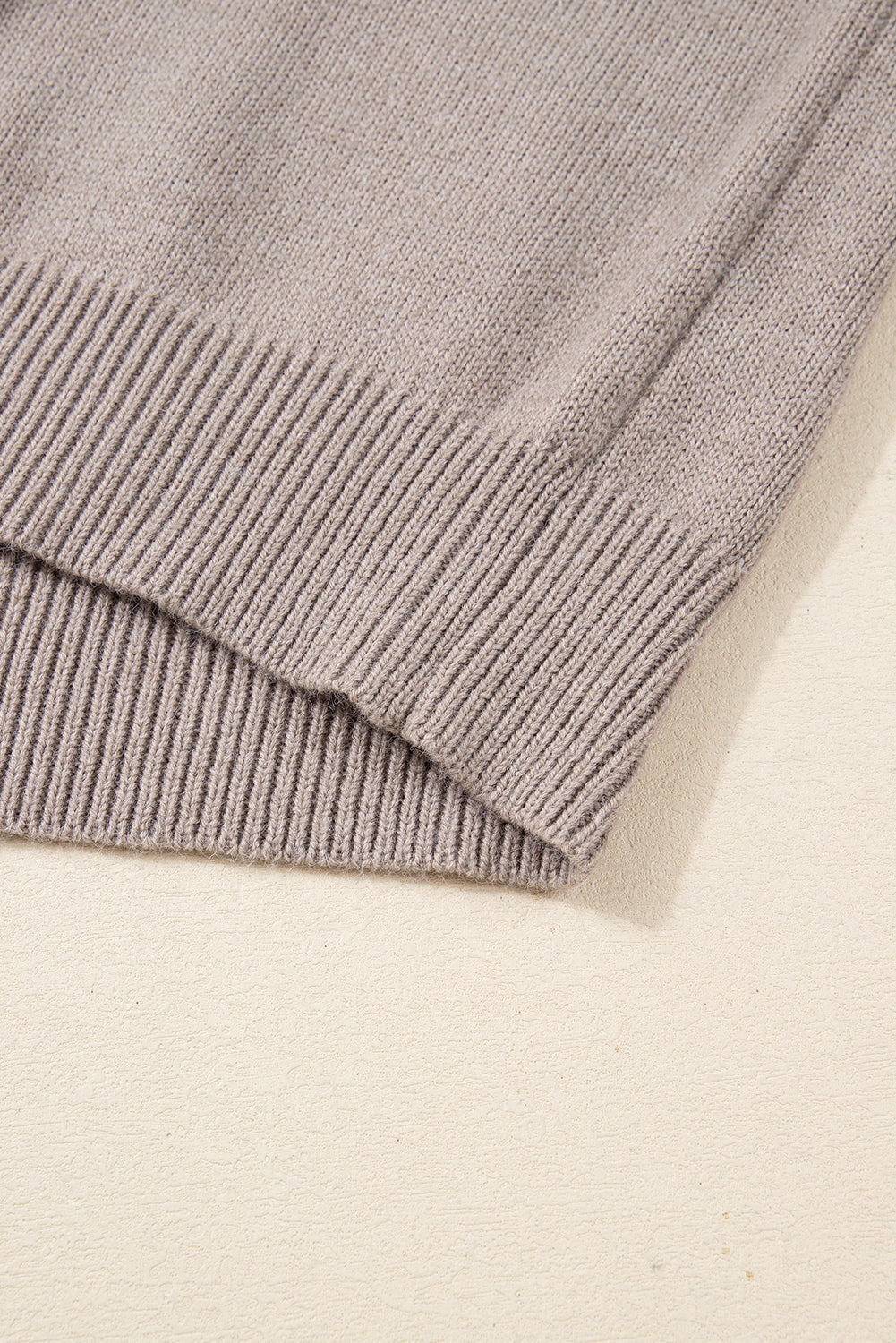 Simply Taupe Embroidered Floral Sleeve Round Neck Loose Sweater