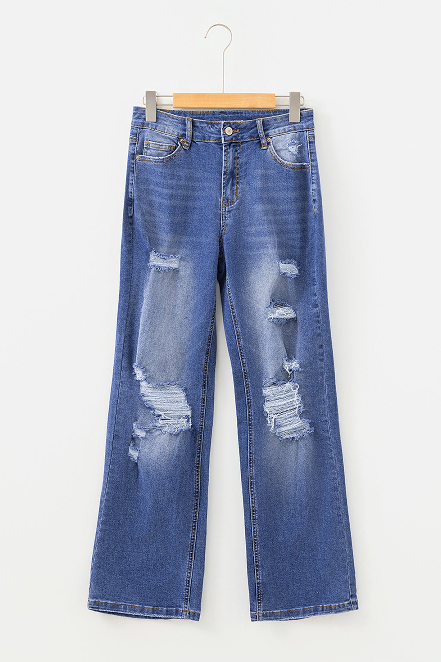 Myosotis Mid Rise Distressed Sneak Peek Straight Leg Jeans